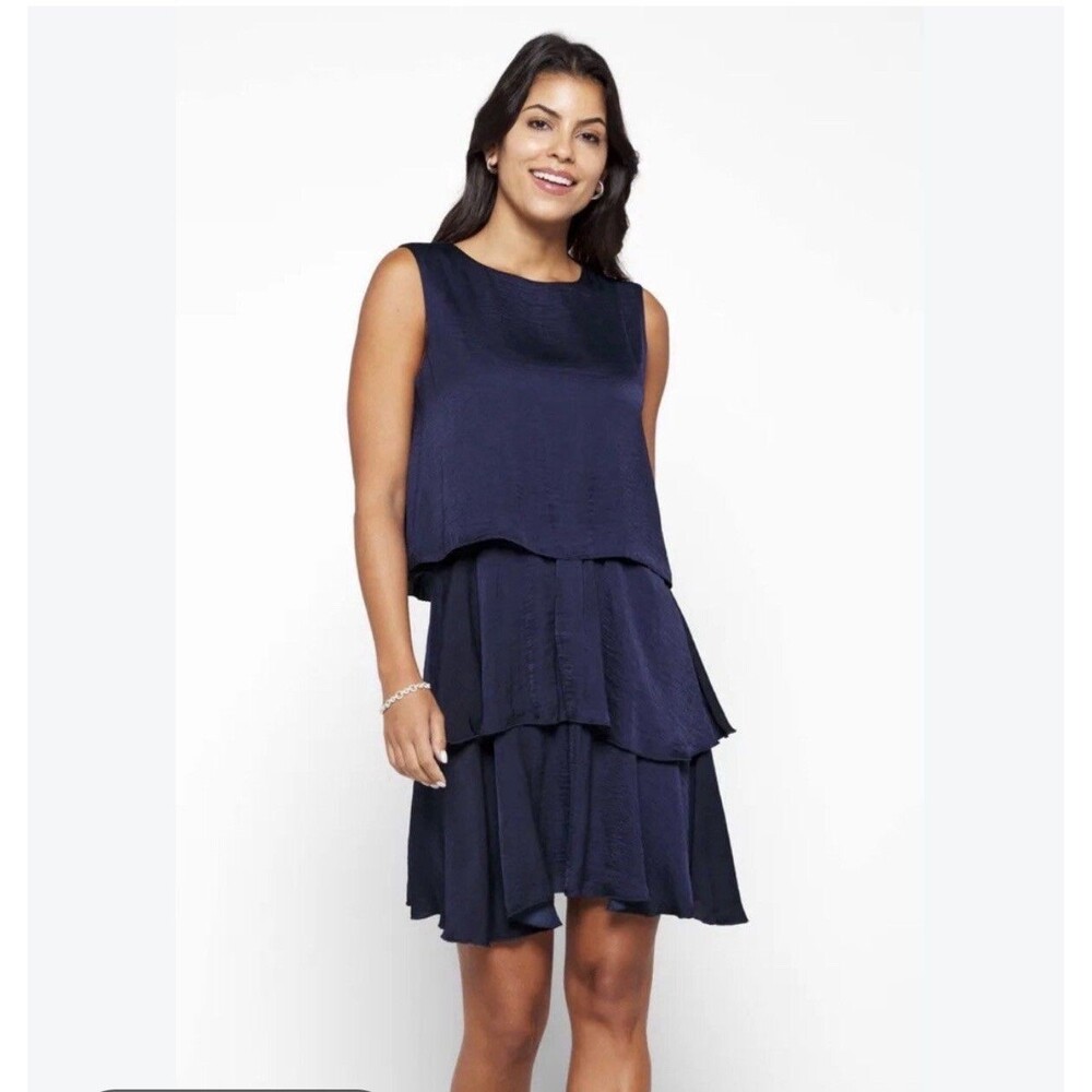 Sam Edelman Womens Size 2X Navy Blue Tiered Shift Dress GORGEOUS
